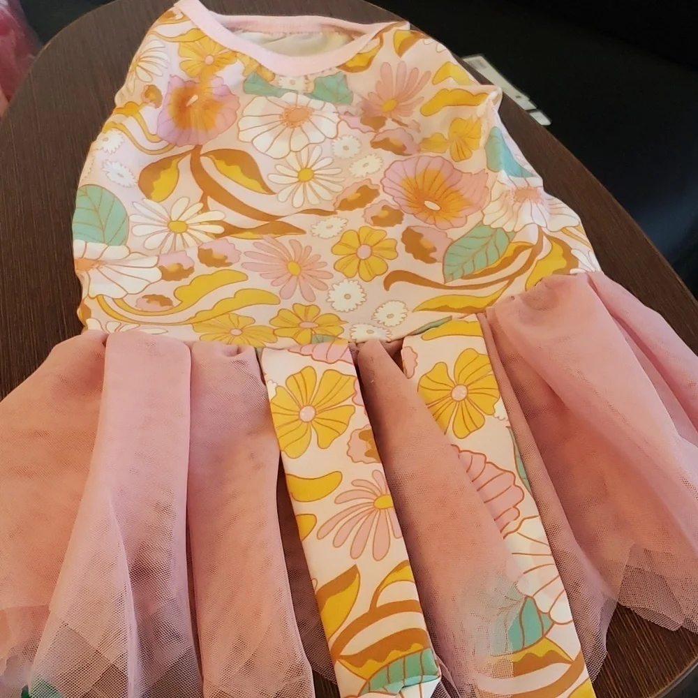 KYEESE Dog Tiered Layeref Tutu Tulle Dress in Orange Floral Size L